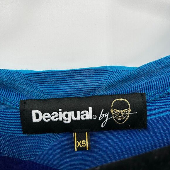 DESIGUAL Blue Yellow Bright Abstract Bodycon Half Sleeve Mini Dress Size XS - Picture 7 of 8